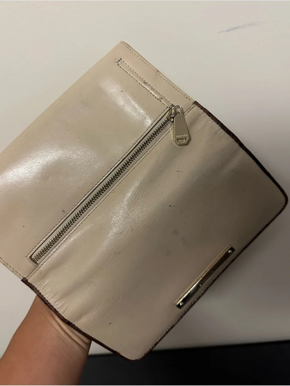 Brahmin Jillian Wallet Ivory Summer Tuscan Tri-Texture Leather Fold Zipper